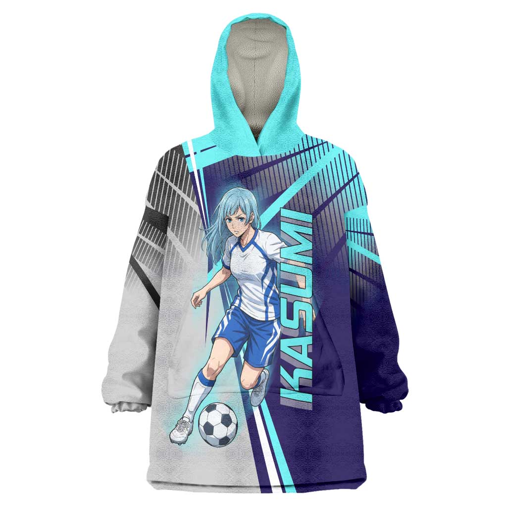 Personalized Miwa Kasumi Jujutsu Kaisen Wearable Blanket Hoodie with Light Blue Accents and Action Pose