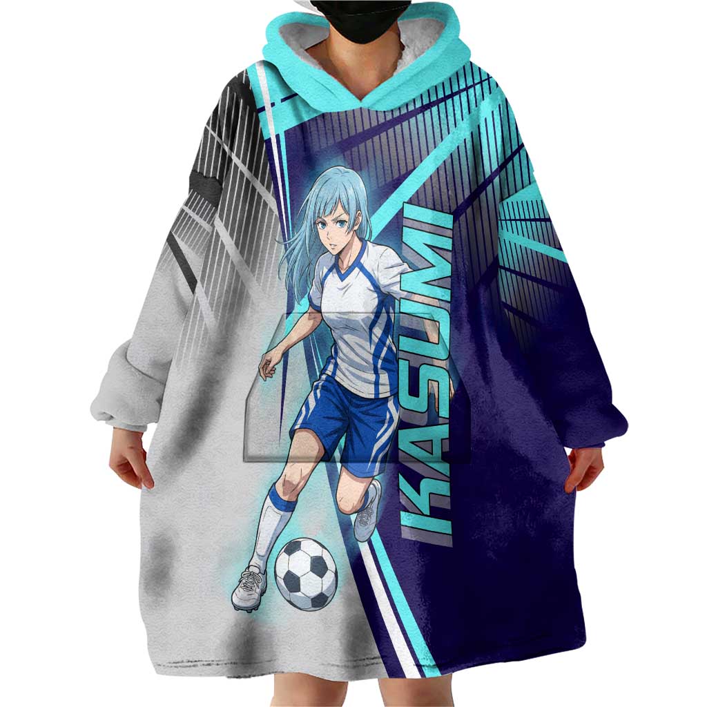 Personalized Miwa Kasumi Jujutsu Kaisen Wearable Blanket Hoodie with Light Blue Accents and Action Pose