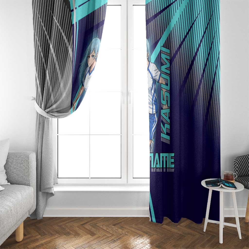 Personalized Miwa Kasumi Jujutsu Kaisen Window Curtain with Light Blue Accents and Action Pose
