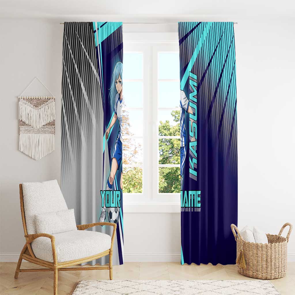 Personalized Miwa Kasumi Jujutsu Kaisen Window Curtain with Light Blue Accents and Action Pose