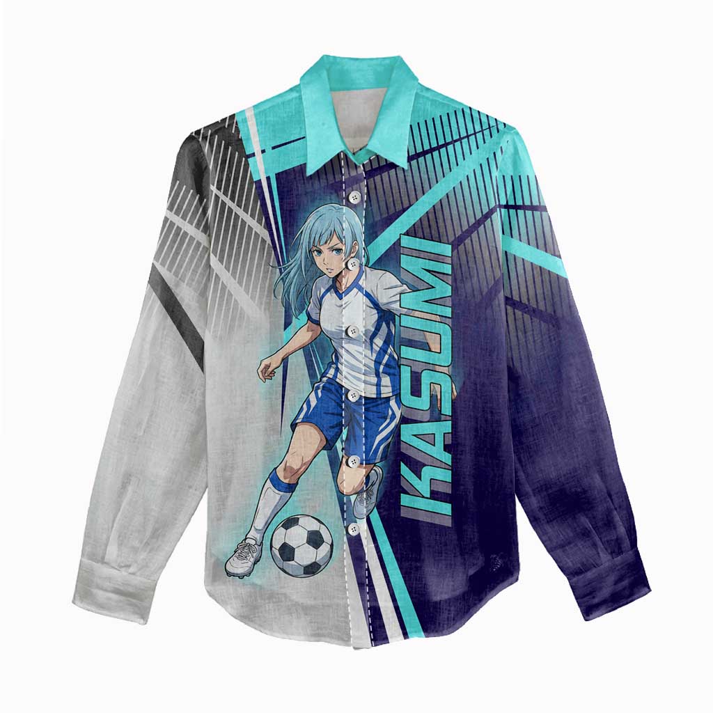 Personalized Miwa Kasumi Jujutsu Kaisen Women Casual Shirt with Light Blue Accents and Action Pose