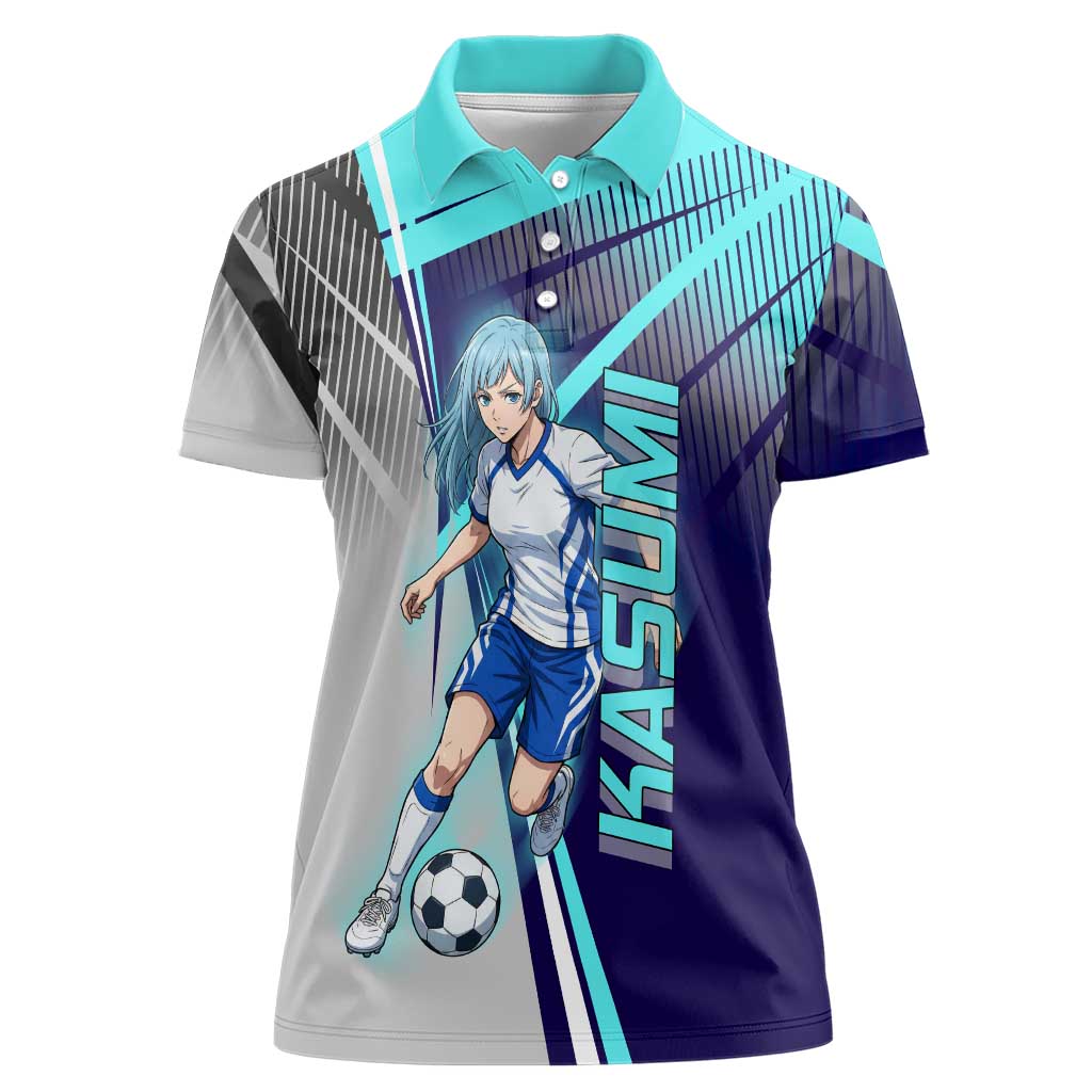 Personalized Miwa Kasumi Jujutsu Kaisen Women Polo Shirt with Light Blue Accents and Action Pose