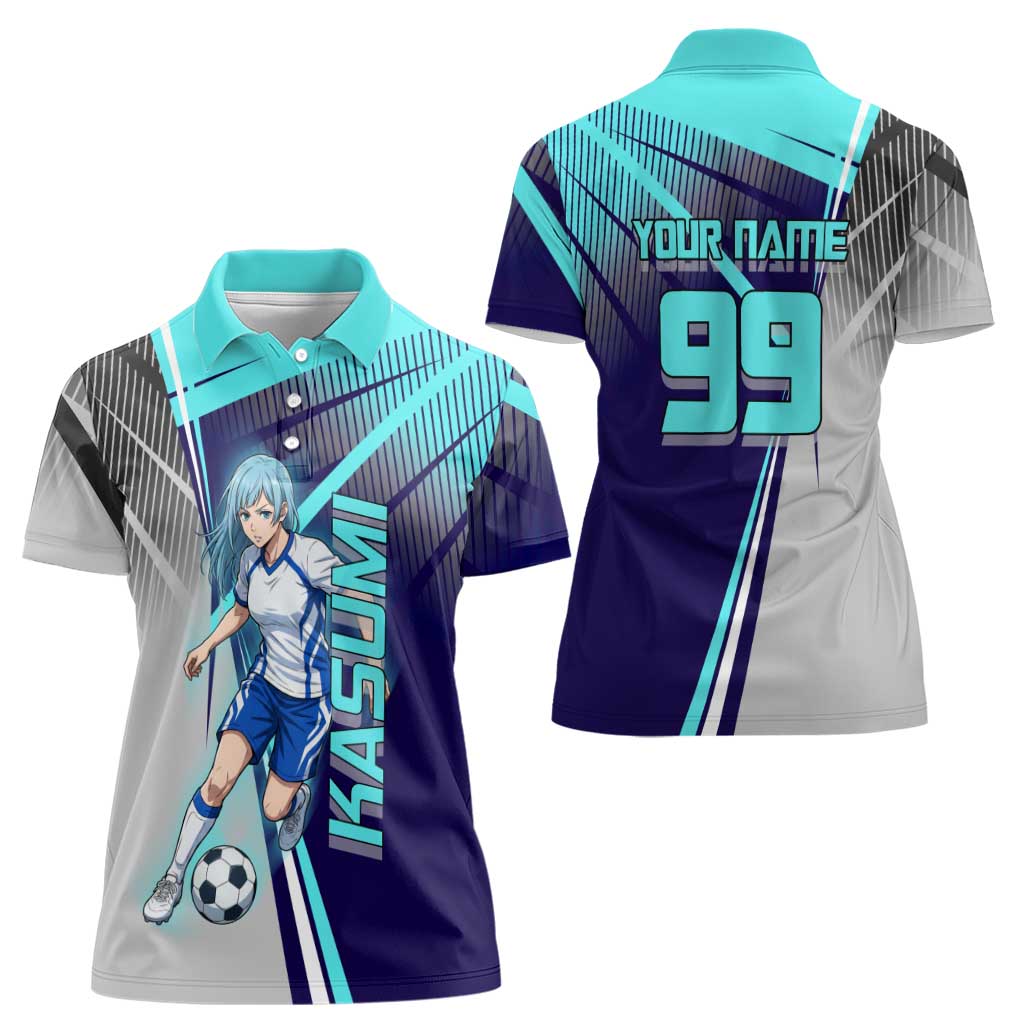 Personalized Miwa Kasumi Jujutsu Kaisen Women Polo Shirt with Light Blue Accents and Action Pose