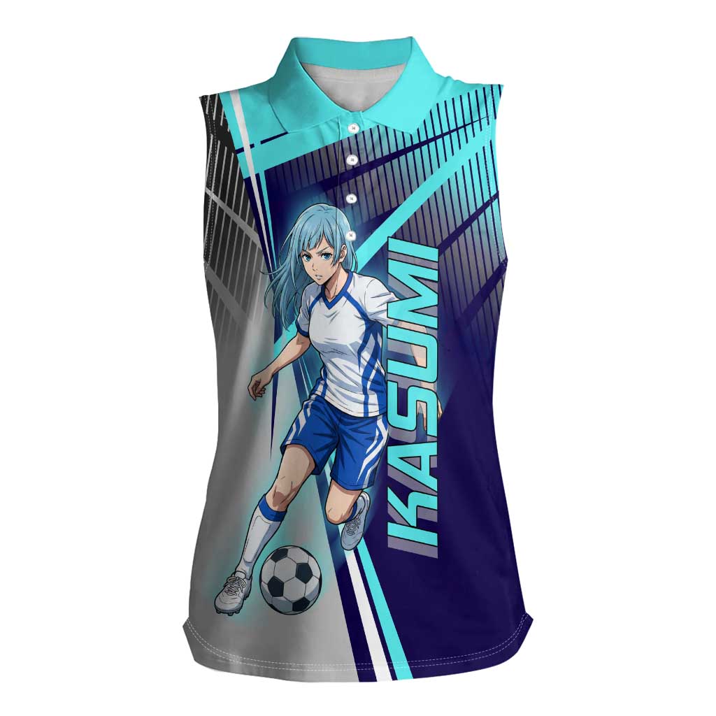 Personalized Miwa Kasumi Jujutsu Kaisen Women Sleeveless Polo Shirt with Light Blue Accents and Action Pose