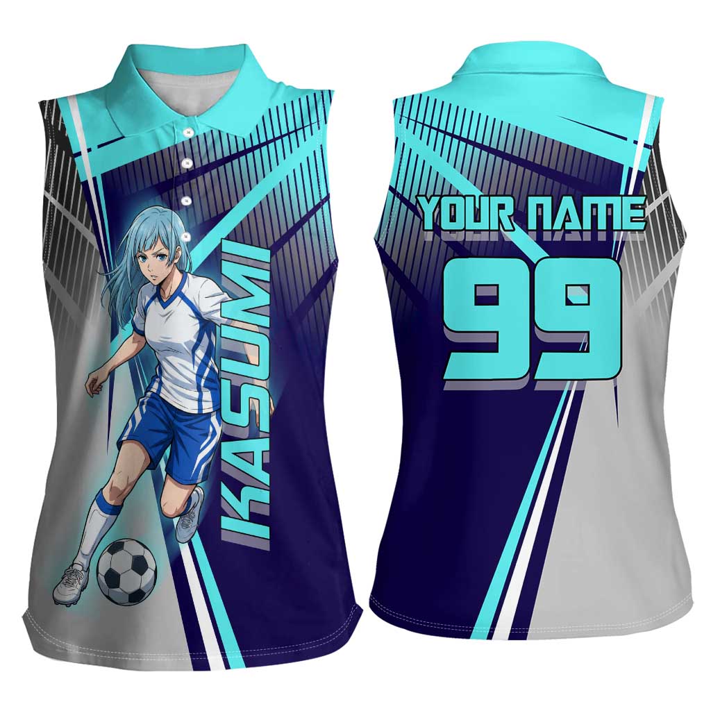 Personalized Miwa Kasumi Jujutsu Kaisen Women Sleeveless Polo Shirt with Light Blue Accents and Action Pose