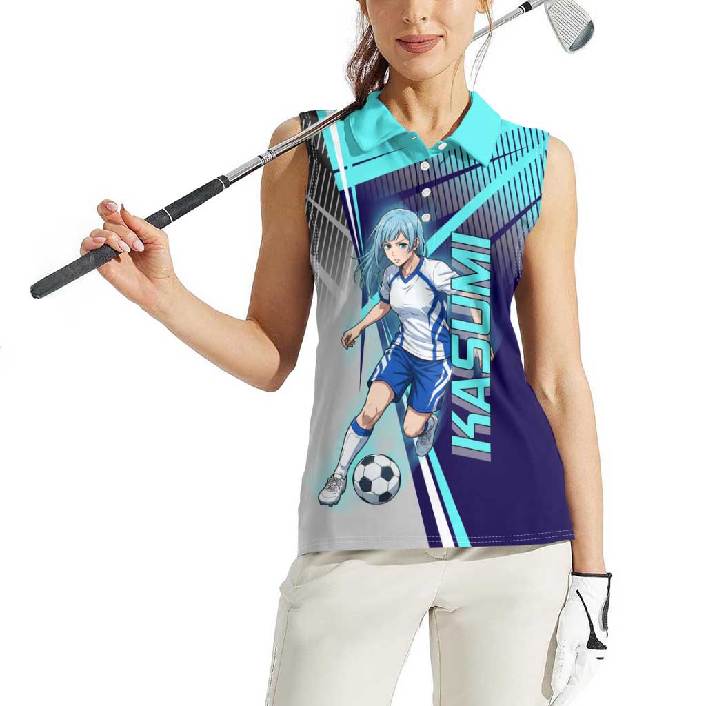 Personalized Miwa Kasumi Jujutsu Kaisen Women Sleeveless Polo Shirt with Light Blue Accents and Action Pose