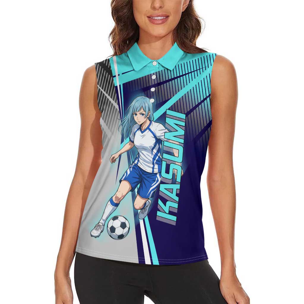 Personalized Miwa Kasumi Jujutsu Kaisen Women Sleeveless Polo Shirt with Light Blue Accents and Action Pose
