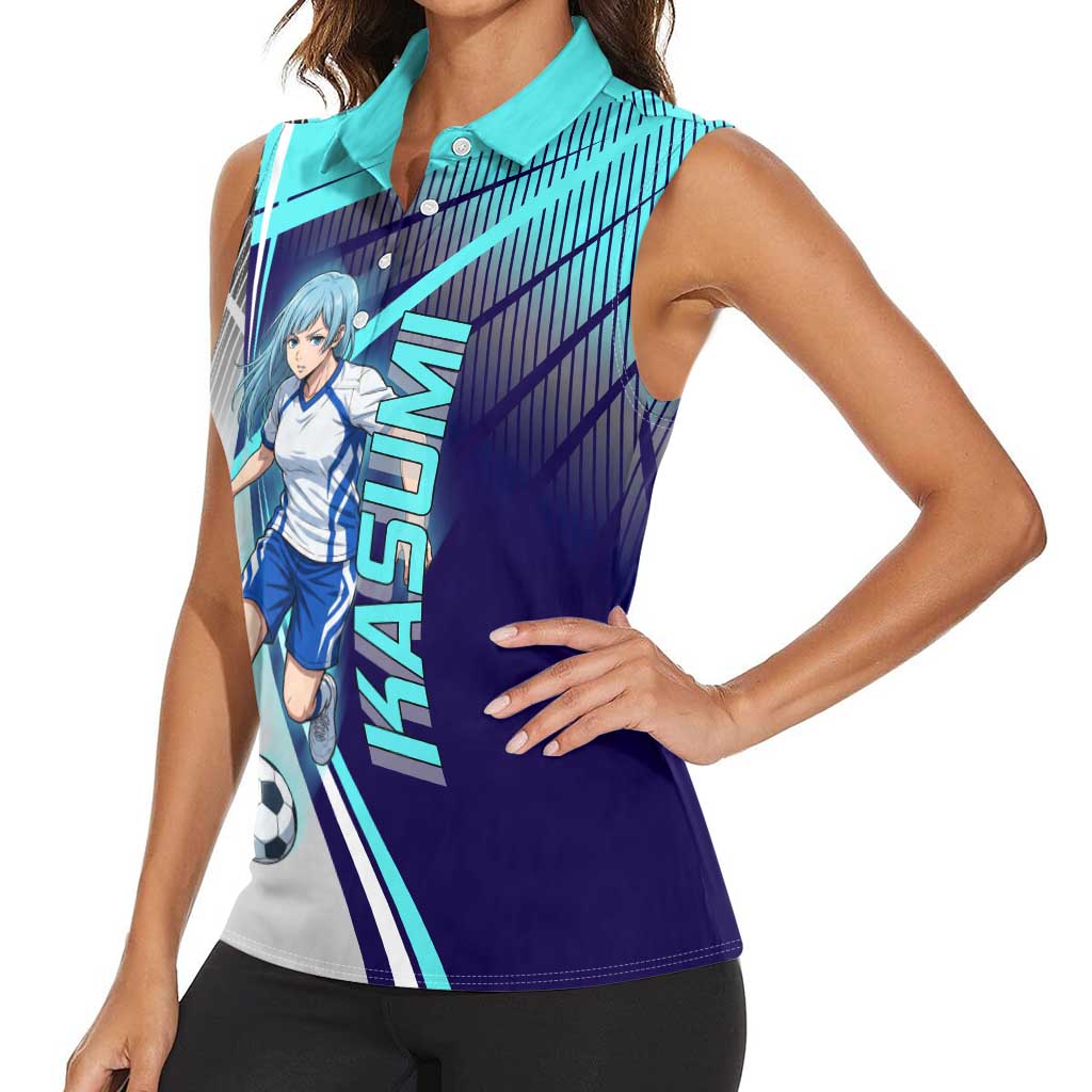 Personalized Miwa Kasumi Jujutsu Kaisen Women Sleeveless Polo Shirt with Light Blue Accents and Action Pose