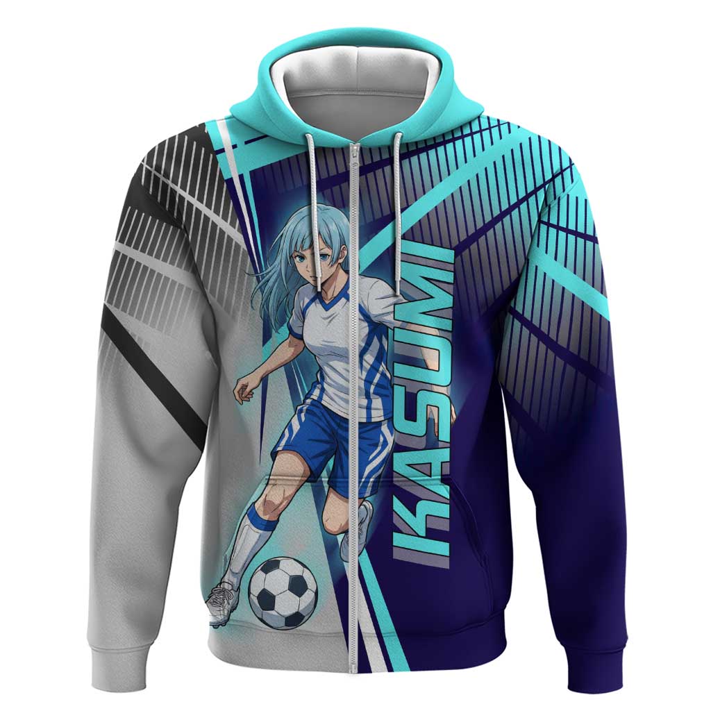 Personalized Miwa Kasumi Jujutsu Kaisen Zip Hoodie with Light Blue Accents and Action Pose