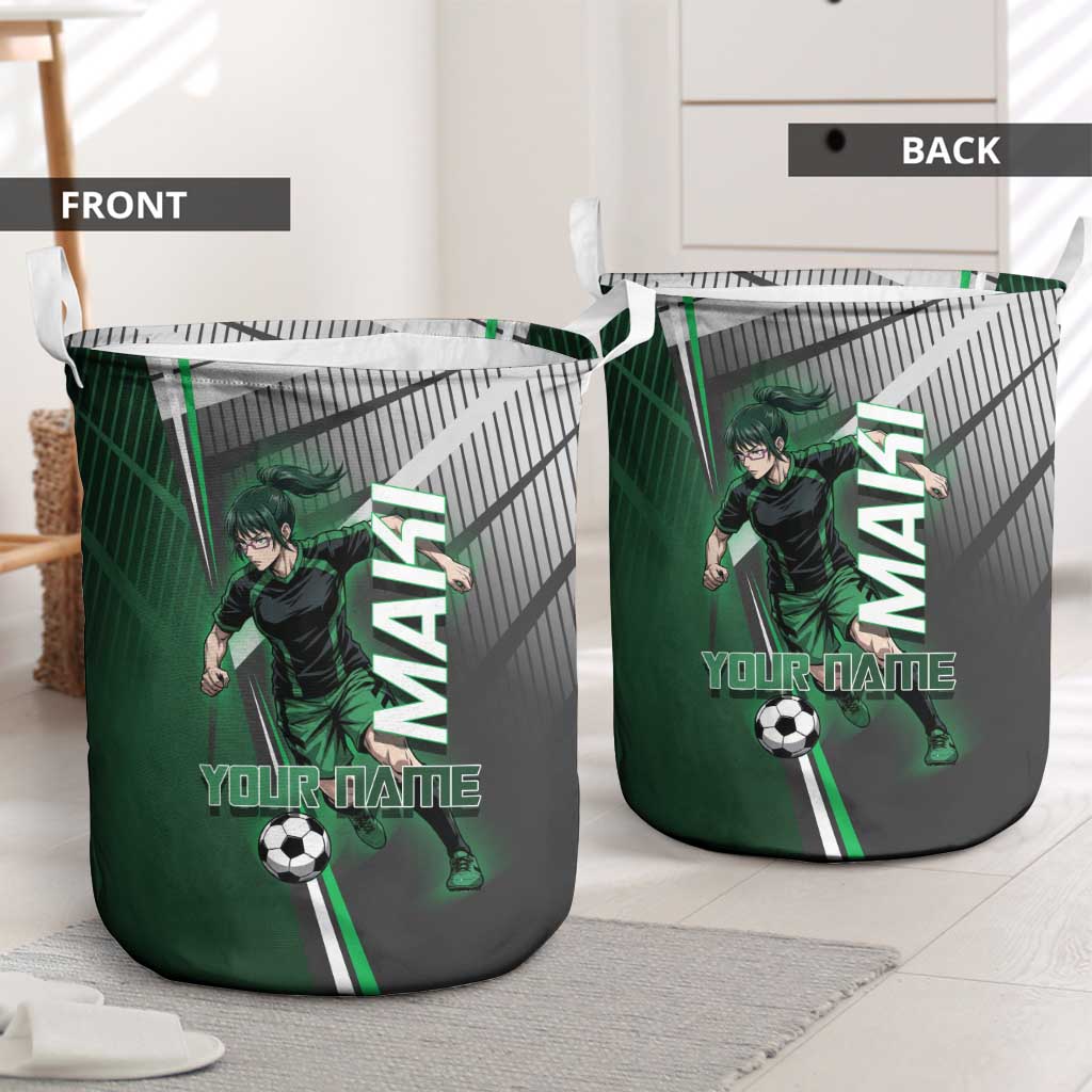 Personalized Maki Zenin Jujutsu Kaisen Laundry Basket Anime Soccer Design, Green Monochrome Action Pose