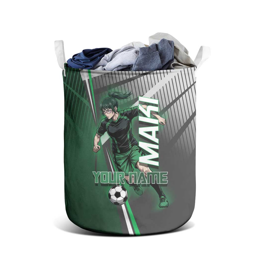 Personalized Maki Zenin Jujutsu Kaisen Laundry Basket Anime Soccer Design, Green Monochrome Action Pose