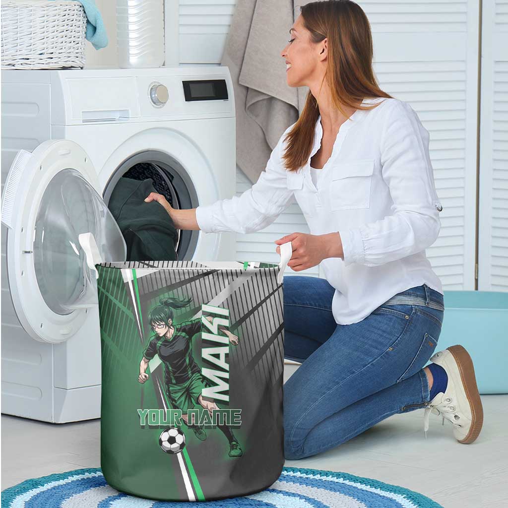 Personalized Maki Zenin Jujutsu Kaisen Laundry Basket Anime Soccer Design, Green Monochrome Action Pose