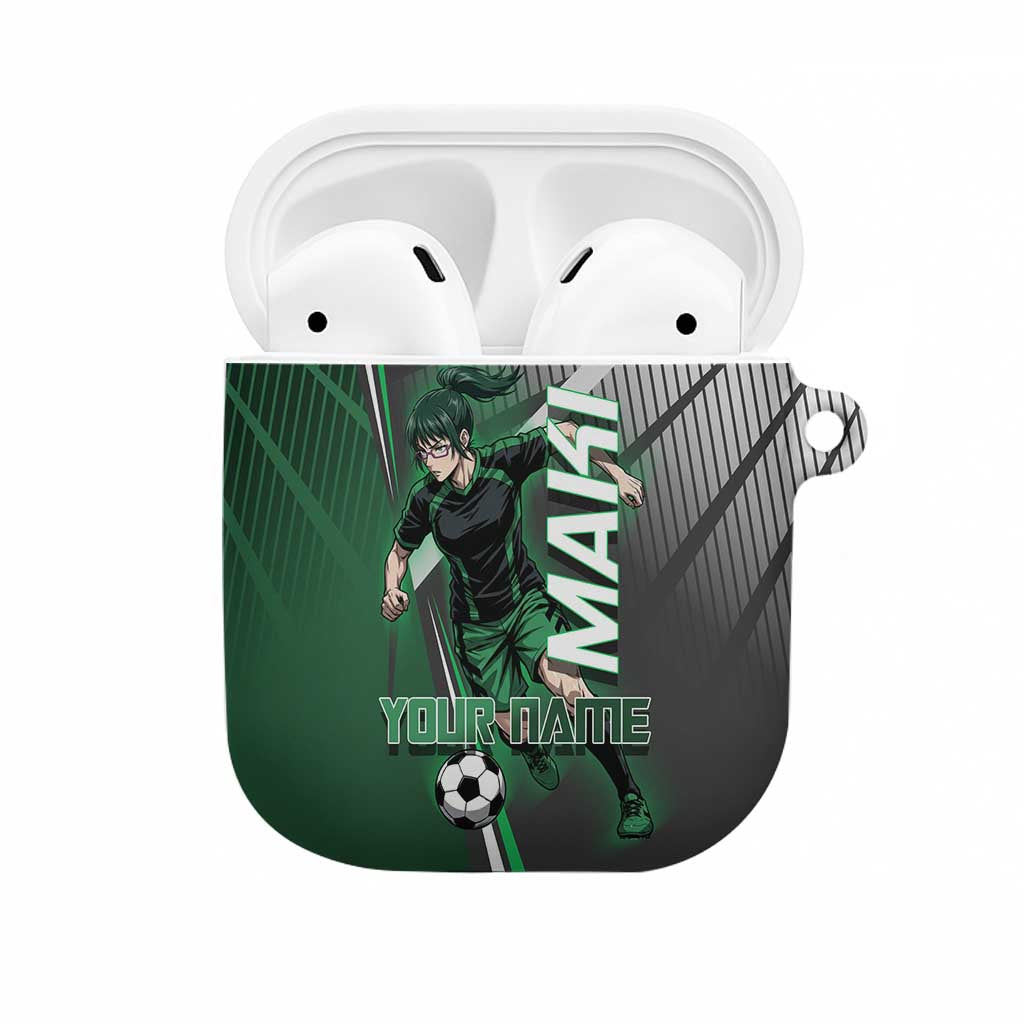 Personalized Maki Zenin Jujutsu Kaisen AirPods Case Anime Soccer Design, Green Monochrome Action Pose