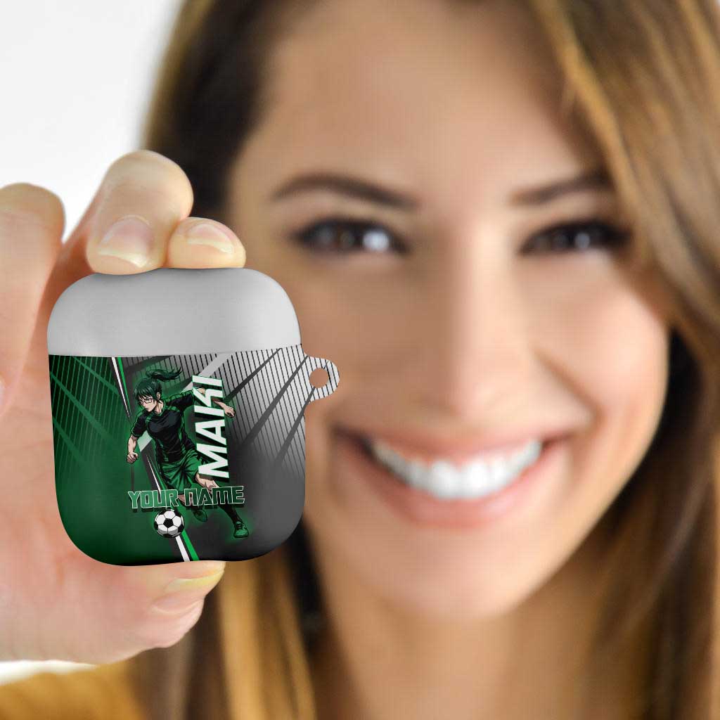 Personalized Maki Zenin Jujutsu Kaisen AirPods Case Anime Soccer Design, Green Monochrome Action Pose