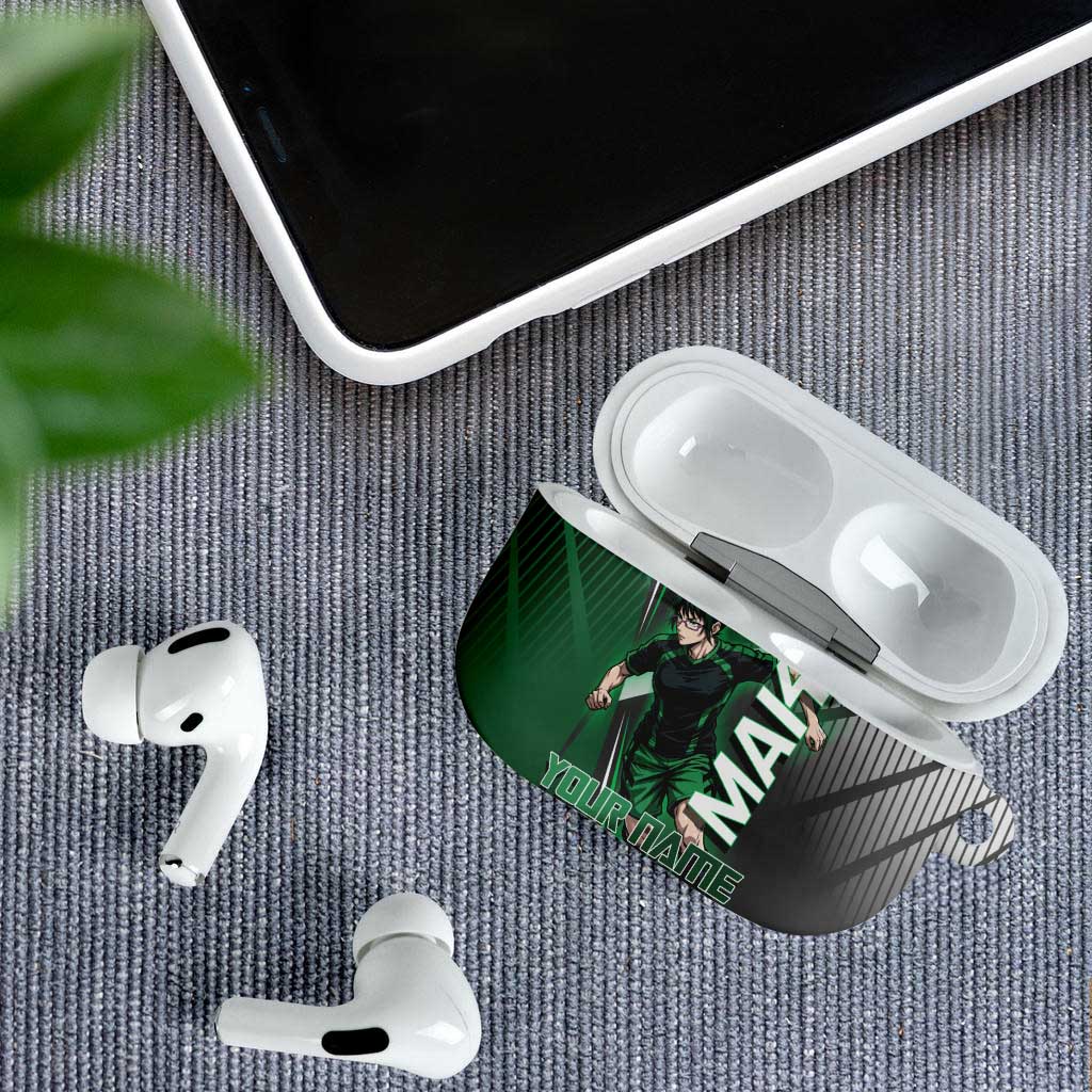 Personalized Maki Zenin Jujutsu Kaisen AirPods Case Anime Soccer Design, Green Monochrome Action Pose