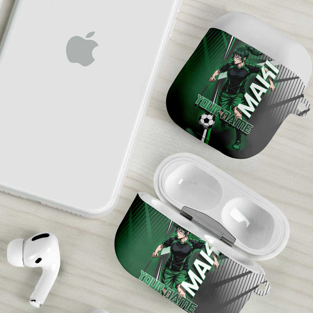 Personalized Maki Zenin Jujutsu Kaisen AirPods Case Anime Soccer Design, Green Monochrome Action Pose
