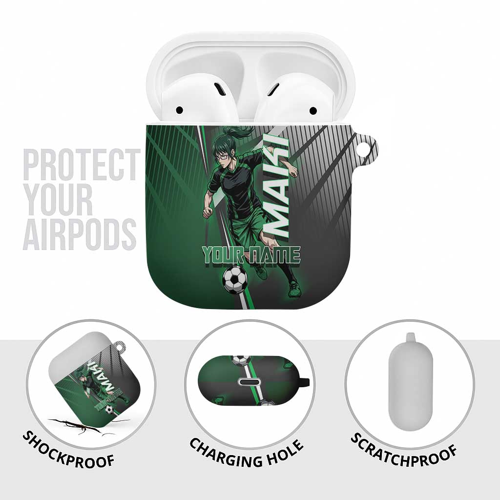 Personalized Maki Zenin Jujutsu Kaisen AirPods Case Anime Soccer Design, Green Monochrome Action Pose
