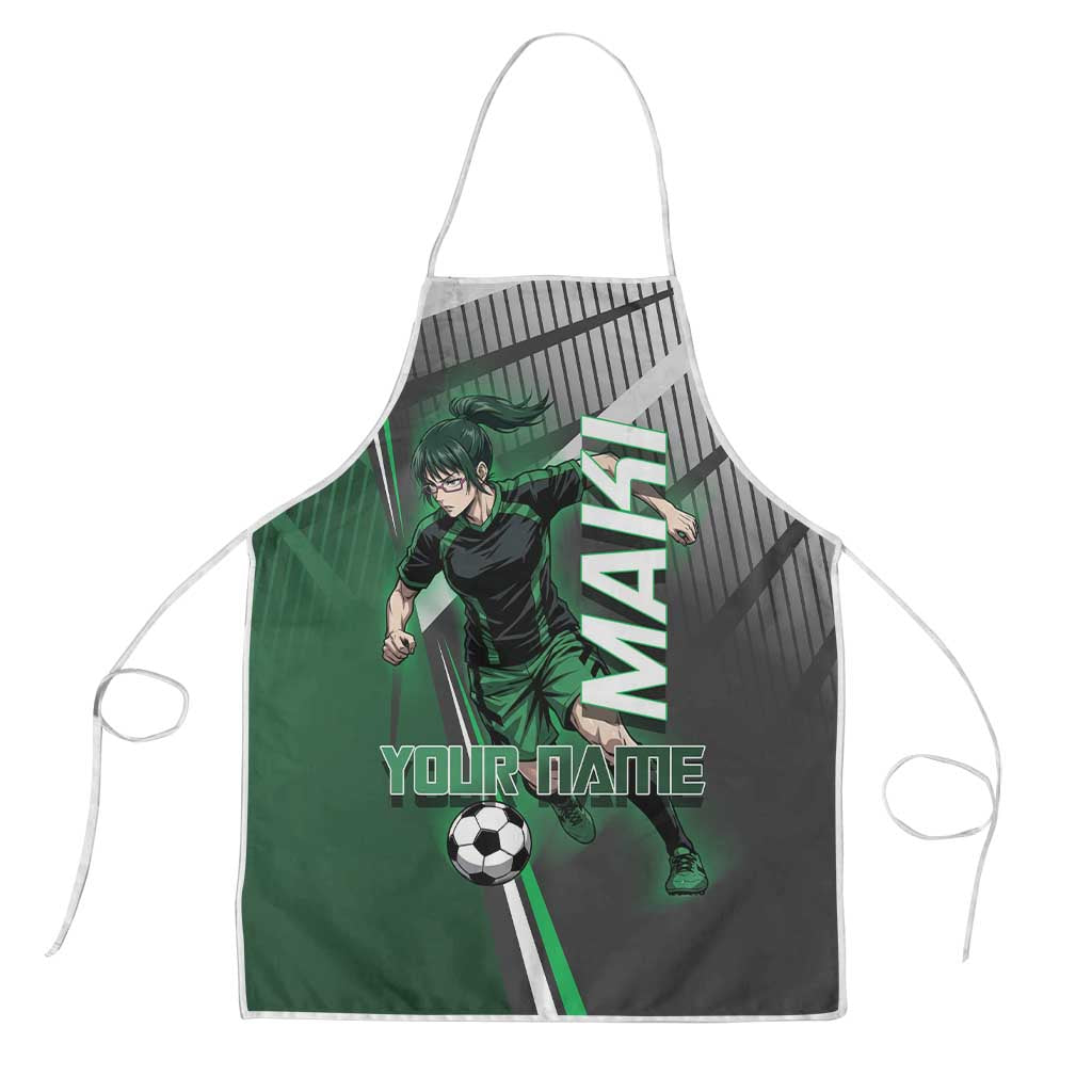 Personalized Maki Zenin Jujutsu Kaisen Apron Anime Soccer Design, Green Monochrome Action Pose