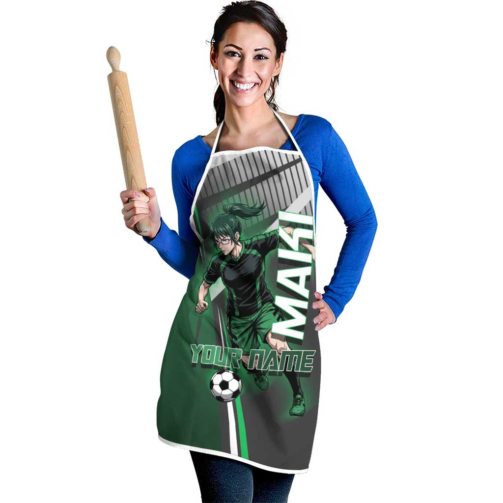 Personalized Maki Zenin Jujutsu Kaisen Apron Anime Soccer Design, Green Monochrome Action Pose