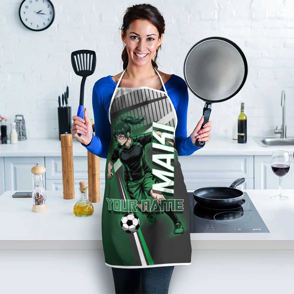 Personalized Maki Zenin Jujutsu Kaisen Apron Anime Soccer Design, Green Monochrome Action Pose
