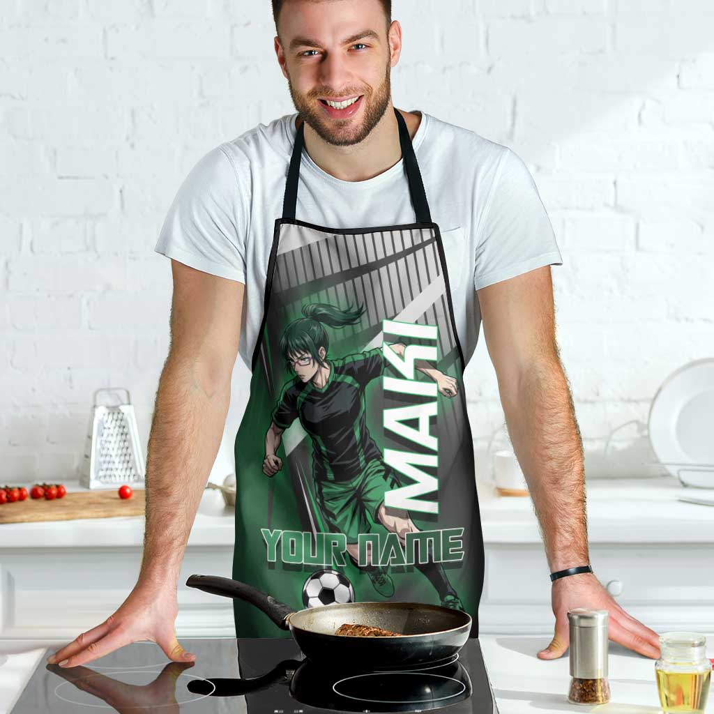 Personalized Maki Zenin Jujutsu Kaisen Apron Anime Soccer Design, Green Monochrome Action Pose