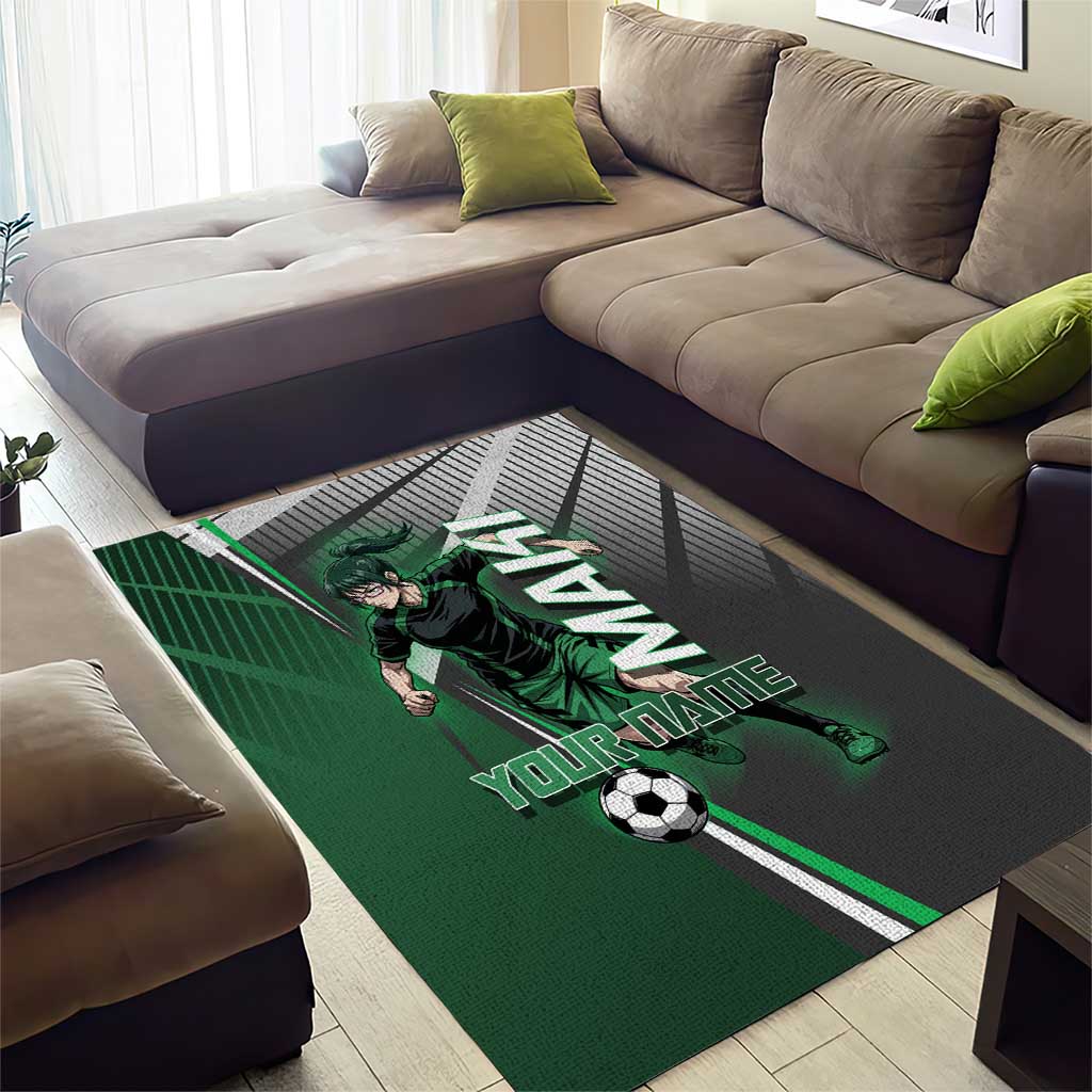 Personalized Maki Zenin Jujutsu Kaisen Area Rug Anime Soccer Design, Green Monochrome Action Pose