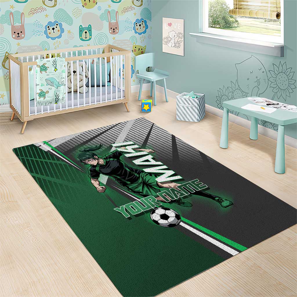 Personalized Maki Zenin Jujutsu Kaisen Area Rug Anime Soccer Design, Green Monochrome Action Pose