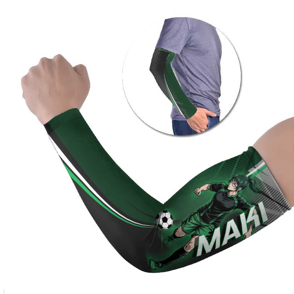 Personalized Maki Zenin Jujutsu Kaisen Arm Sleeves Anime Soccer Design, Green Monochrome Action Pose