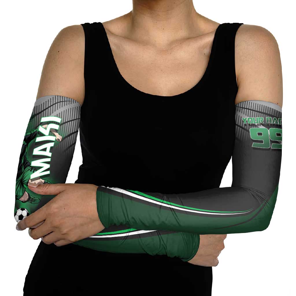 Personalized Maki Zenin Jujutsu Kaisen Arm Sleeves Anime Soccer Design, Green Monochrome Action Pose