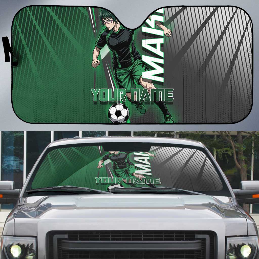 Personalized Maki Zenin Jujutsu Kaisen Auto Sun Shade Anime Soccer Design, Green Monochrome Action Pose