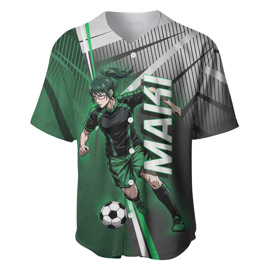 Personalized Maki Zenin Jujutsu Kaisen Baseball Jersey Anime Soccer Design, Green Monochrome Action Pose