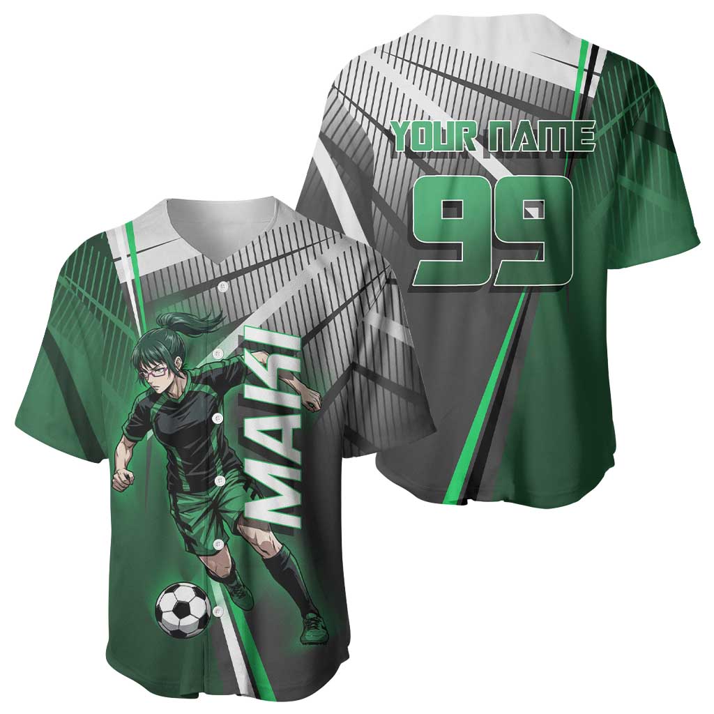Personalized Maki Zenin Jujutsu Kaisen Baseball Jersey Anime Soccer Design, Green Monochrome Action Pose