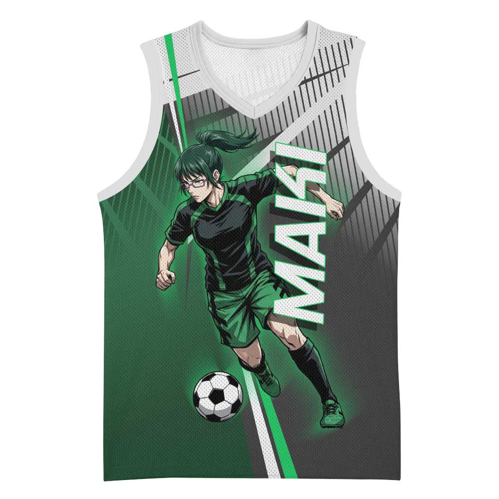 Personalized Maki Zenin Jujutsu Kaisen Basketball Jersey Anime Soccer Design, Green Monochrome Action Pose