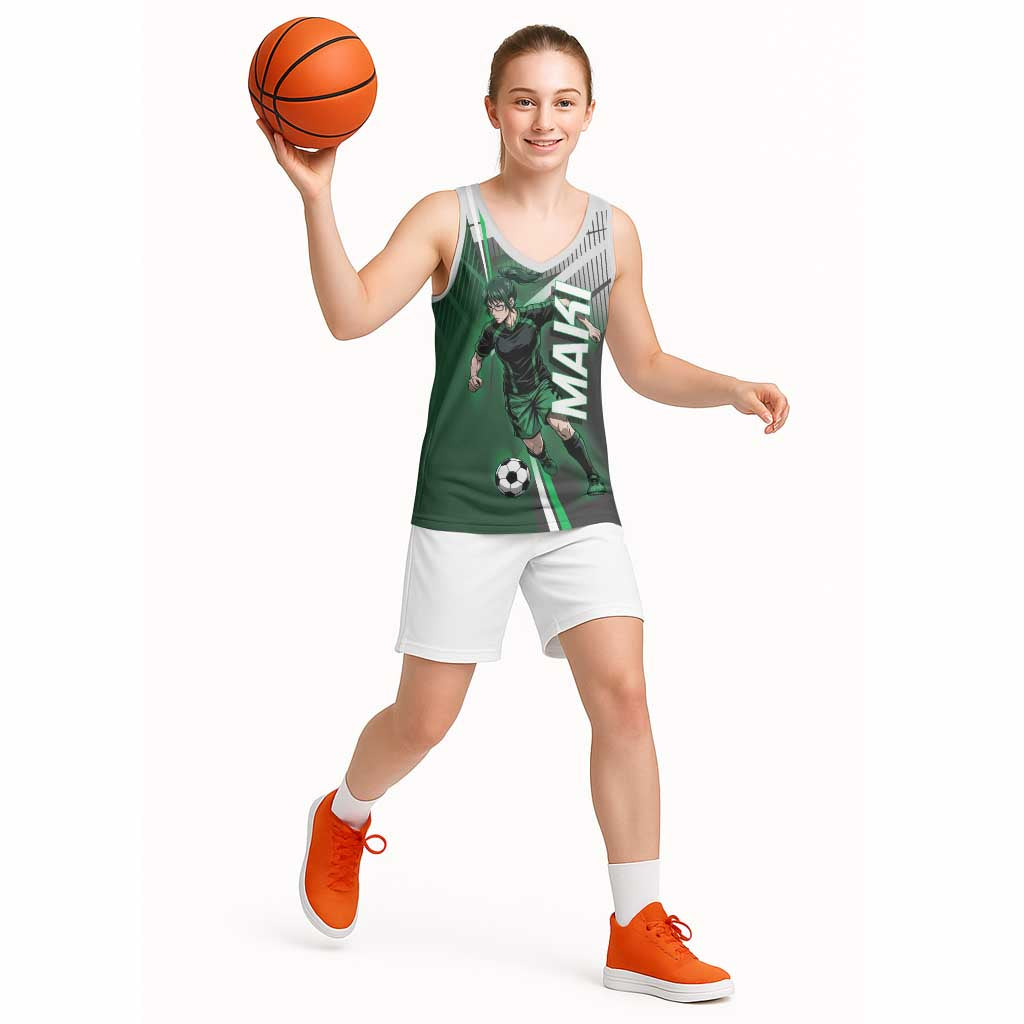 Personalized Maki Zenin Jujutsu Kaisen Basketball Jersey Anime Soccer Design, Green Monochrome Action Pose