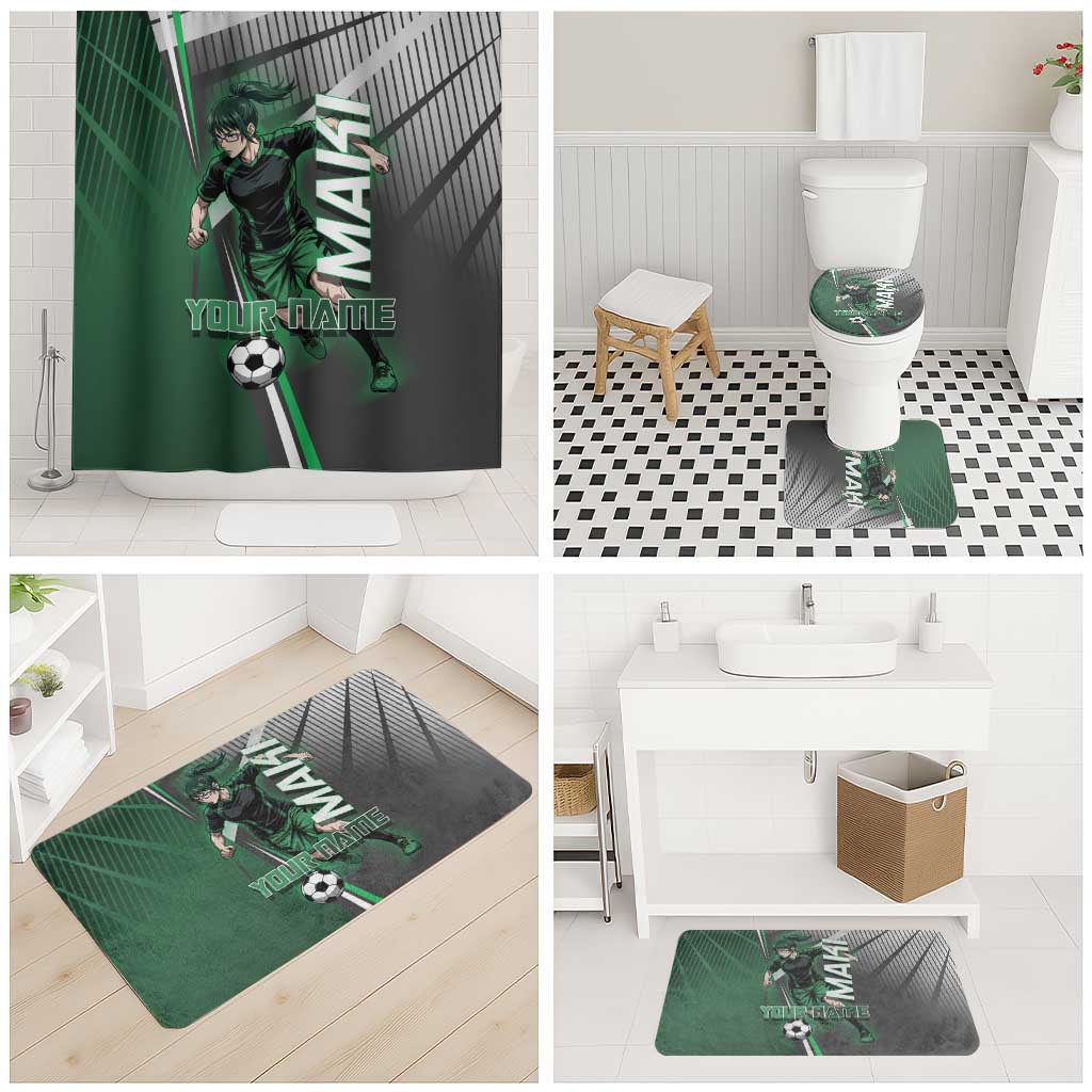 Personalized Maki Zenin Jujutsu Kaisen Bathroom Set Anime Soccer Design, Green Monochrome Action Pose