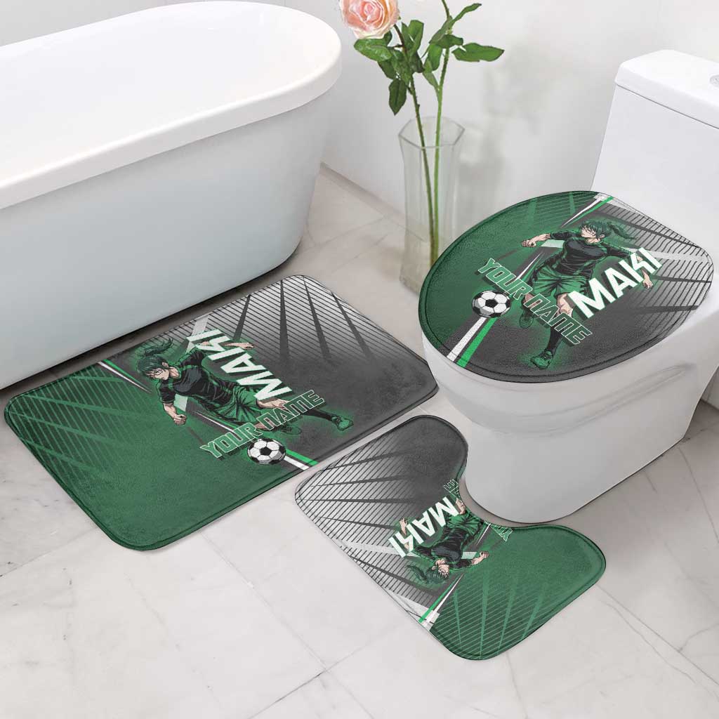 Personalized Maki Zenin Jujutsu Kaisen Bathroom Set Anime Soccer Design, Green Monochrome Action Pose