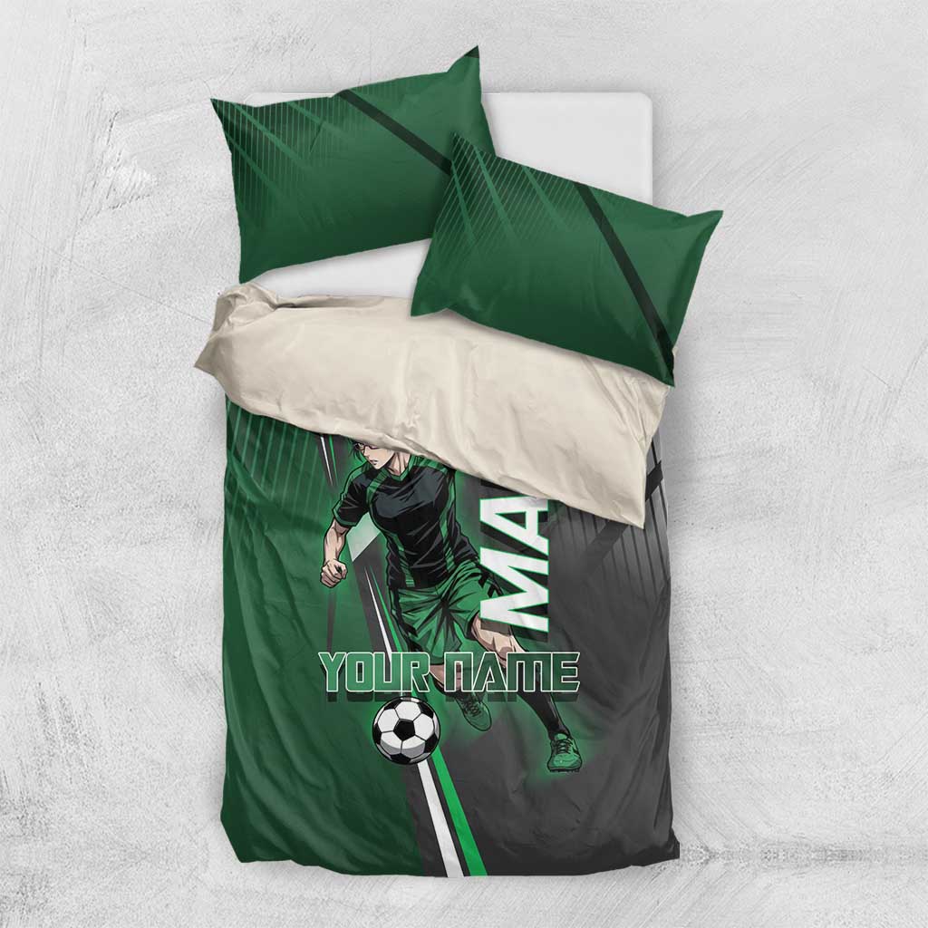 Personalized Maki Zenin Jujutsu Kaisen Bedding Set Anime Soccer Design, Green Monochrome Action Pose