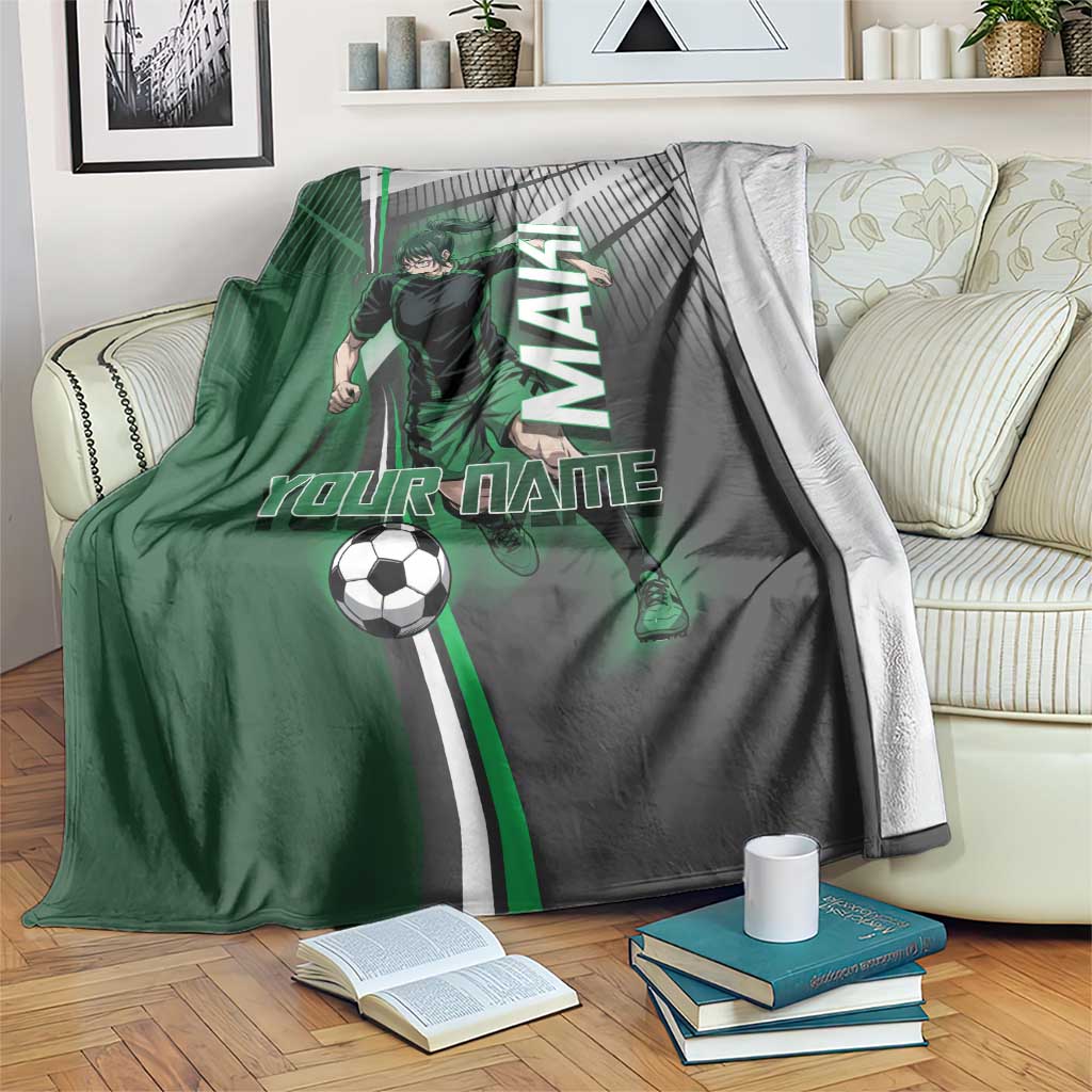 Personalized Maki Zenin Jujutsu Kaisen Blanket Anime Soccer Design, Green Monochrome Action Pose