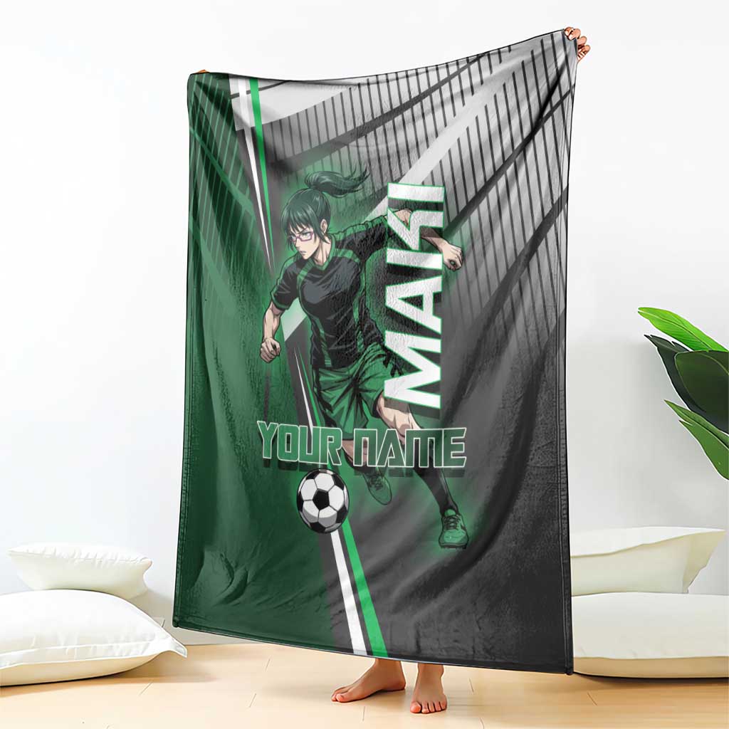Personalized Maki Zenin Jujutsu Kaisen Blanket Anime Soccer Design, Green Monochrome Action Pose