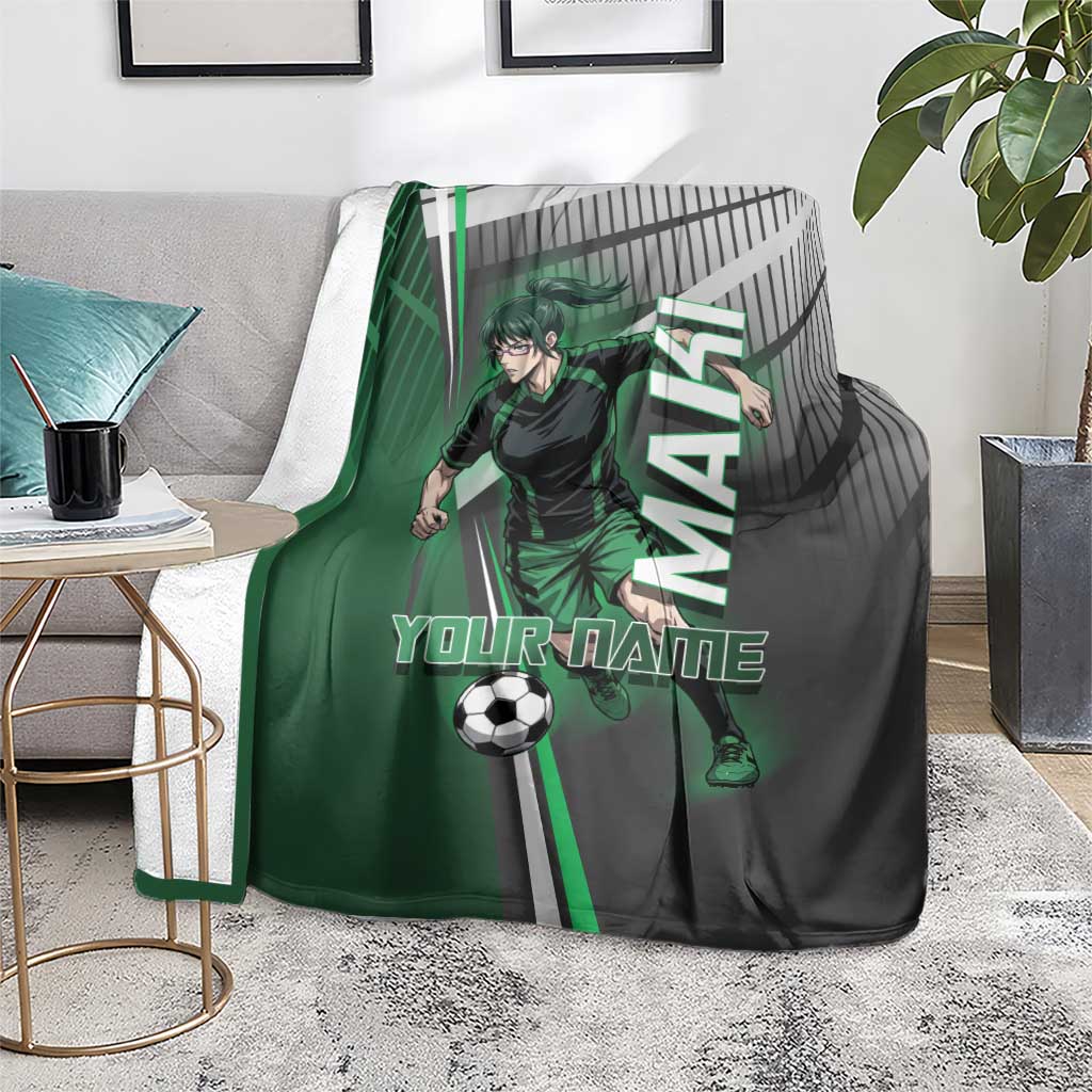 Personalized Maki Zenin Jujutsu Kaisen Blanket Anime Soccer Design, Green Monochrome Action Pose