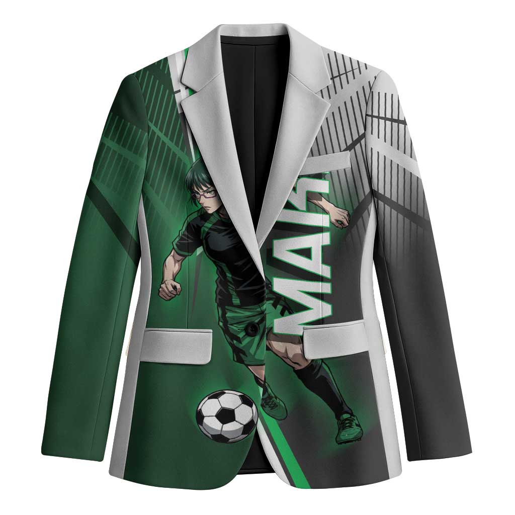 Personalized Maki Zenin Jujutsu Kaisen Blazer Anime Soccer Design, Green Monochrome Action Pose