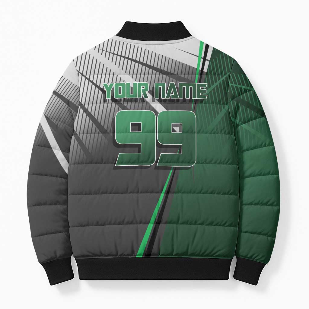 Personalized Maki Zenin Jujutsu Kaisen Bomber Puffer Jacket Anime Soccer Design, Green Monochrome Action Pose