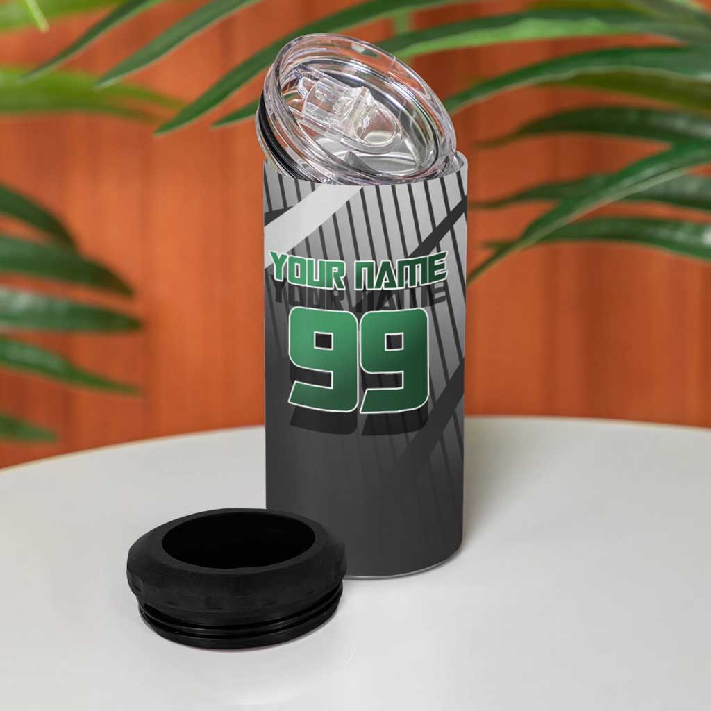 Personalized Maki Zenin Jujutsu Kaisen 4 in 1 Can Cooler Tumbler Anime Soccer Design, Green Monochrome Action Pose