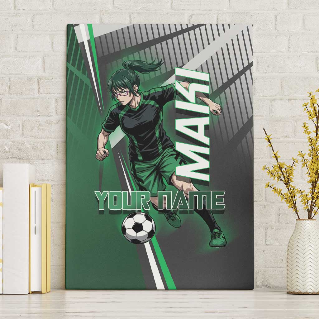 Personalized Maki Zenin Jujutsu Kaisen Canvas Wall Art Anime Soccer Design, Green Monochrome Action Pose