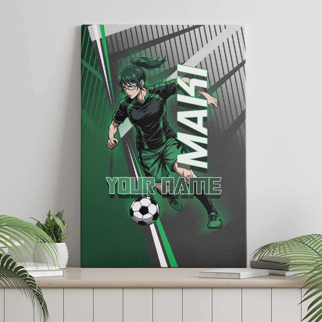 Personalized Maki Zenin Jujutsu Kaisen Canvas Wall Art Anime Soccer Design, Green Monochrome Action Pose