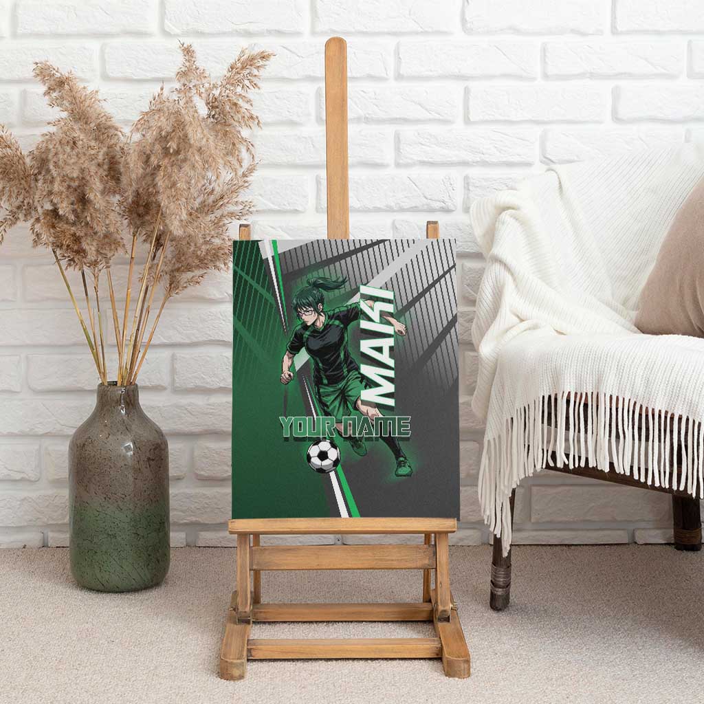Personalized Maki Zenin Jujutsu Kaisen Canvas Wall Art Anime Soccer Design, Green Monochrome Action Pose