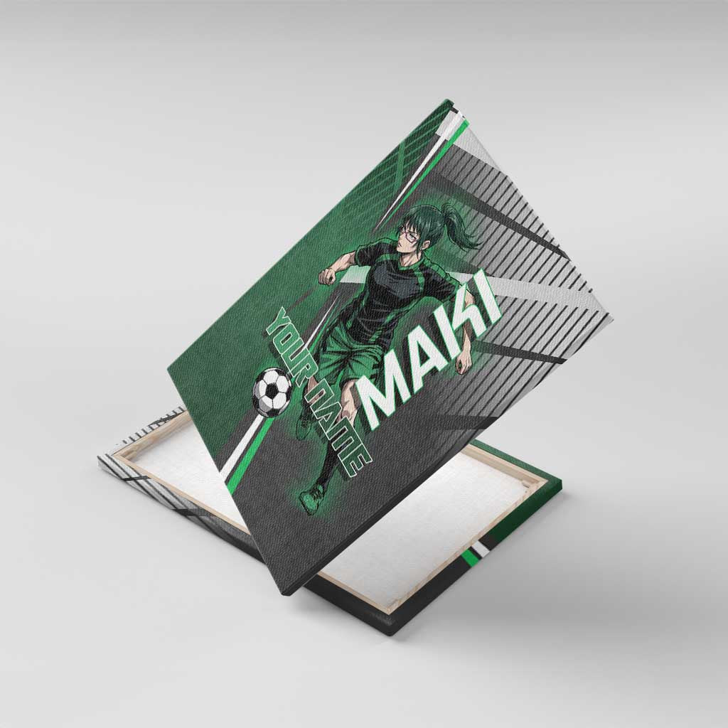 Personalized Maki Zenin Jujutsu Kaisen Canvas Wall Art Anime Soccer Design, Green Monochrome Action Pose