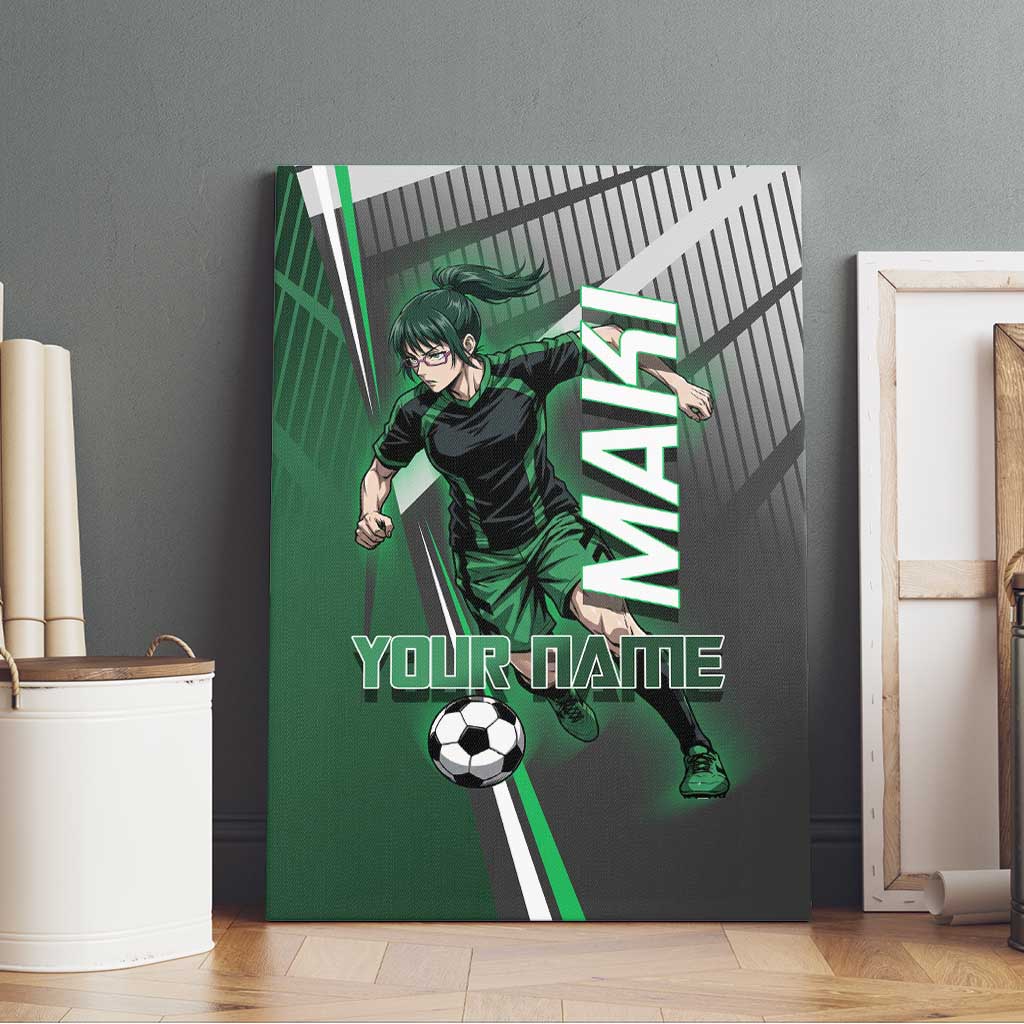Personalized Maki Zenin Jujutsu Kaisen Canvas Wall Art Anime Soccer Design, Green Monochrome Action Pose