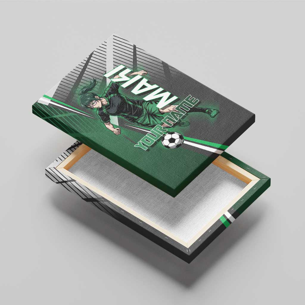 Personalized Maki Zenin Jujutsu Kaisen Canvas Wall Art Anime Soccer Design, Green Monochrome Action Pose