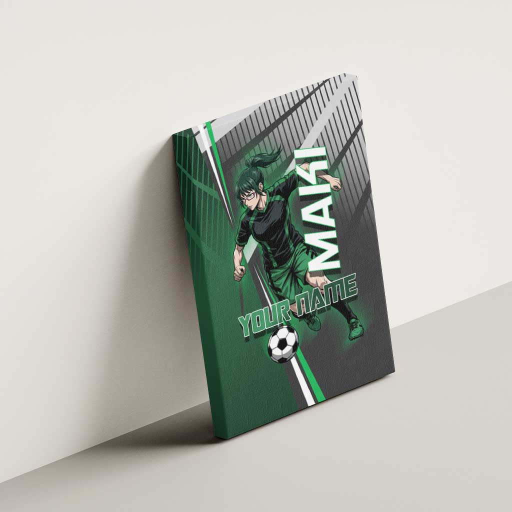 Personalized Maki Zenin Jujutsu Kaisen Canvas Wall Art Anime Soccer Design, Green Monochrome Action Pose